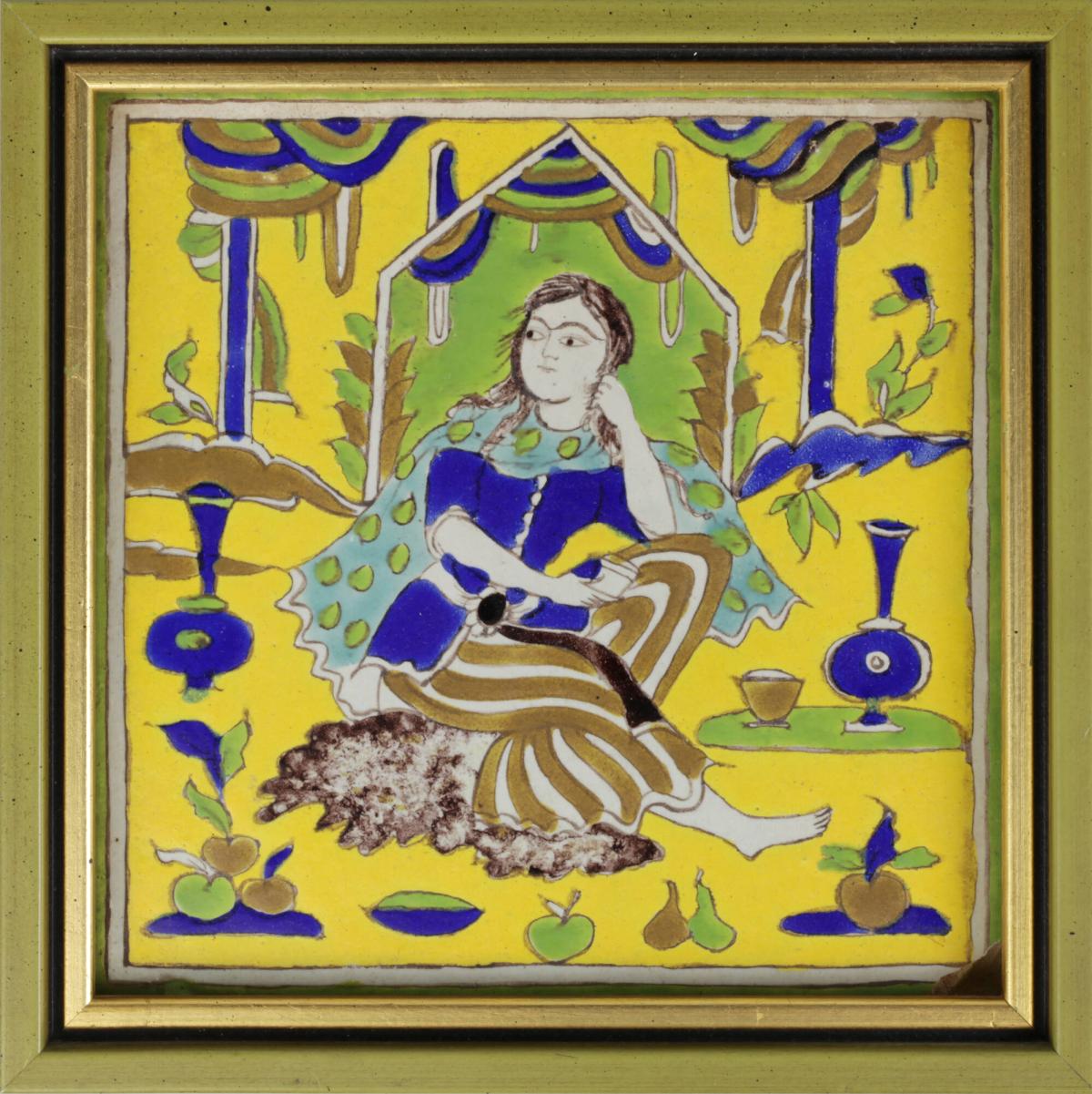 Tile with Image of Woman in Tent