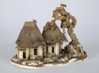 Miniature Thatched House with Tree and Two Figures