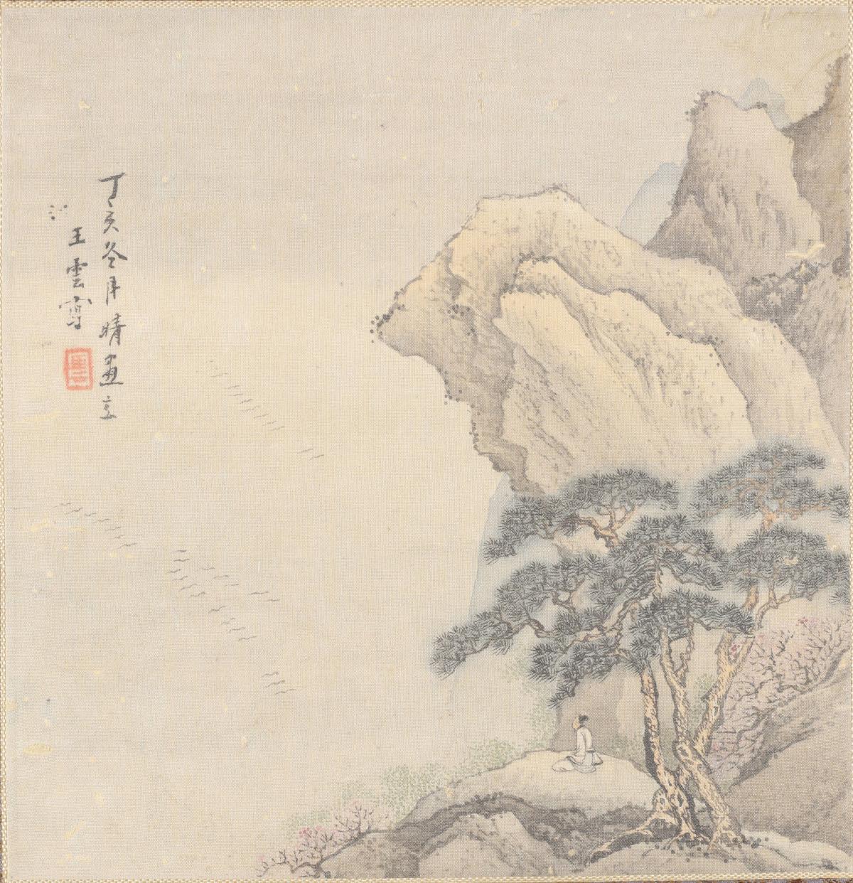 Man Seated on a Ledge Gazing at Birds