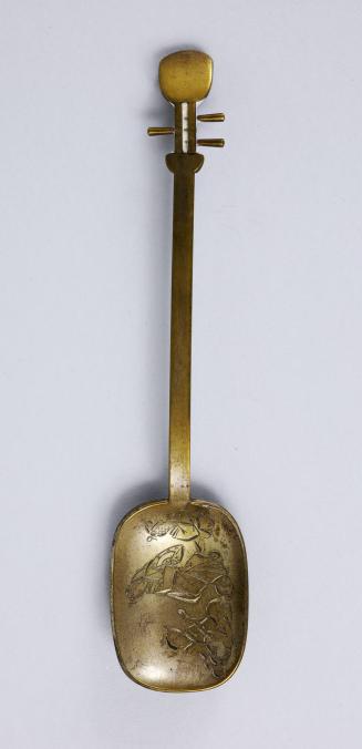 Shamisen-Shaped Spoon with Three Geisha Carved in Bowl