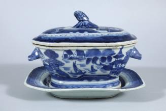 Blue and White Export Gravy Boat and Saucer
