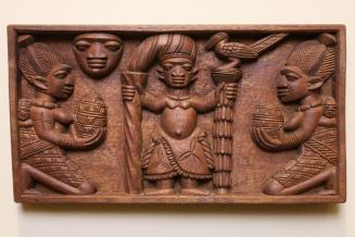 Oduduwa Plaque: Yoruba Priest with Sacred Staffs and Two Yoruba Mothers Holding Sacred Objects