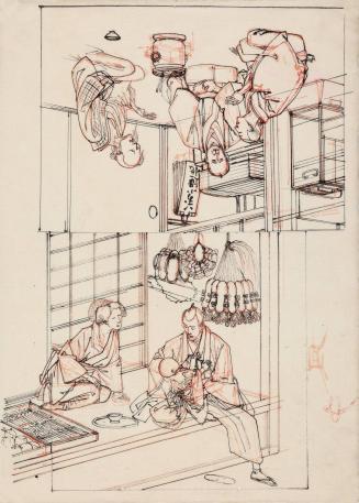 Two Sketches: Shoeseller with Family