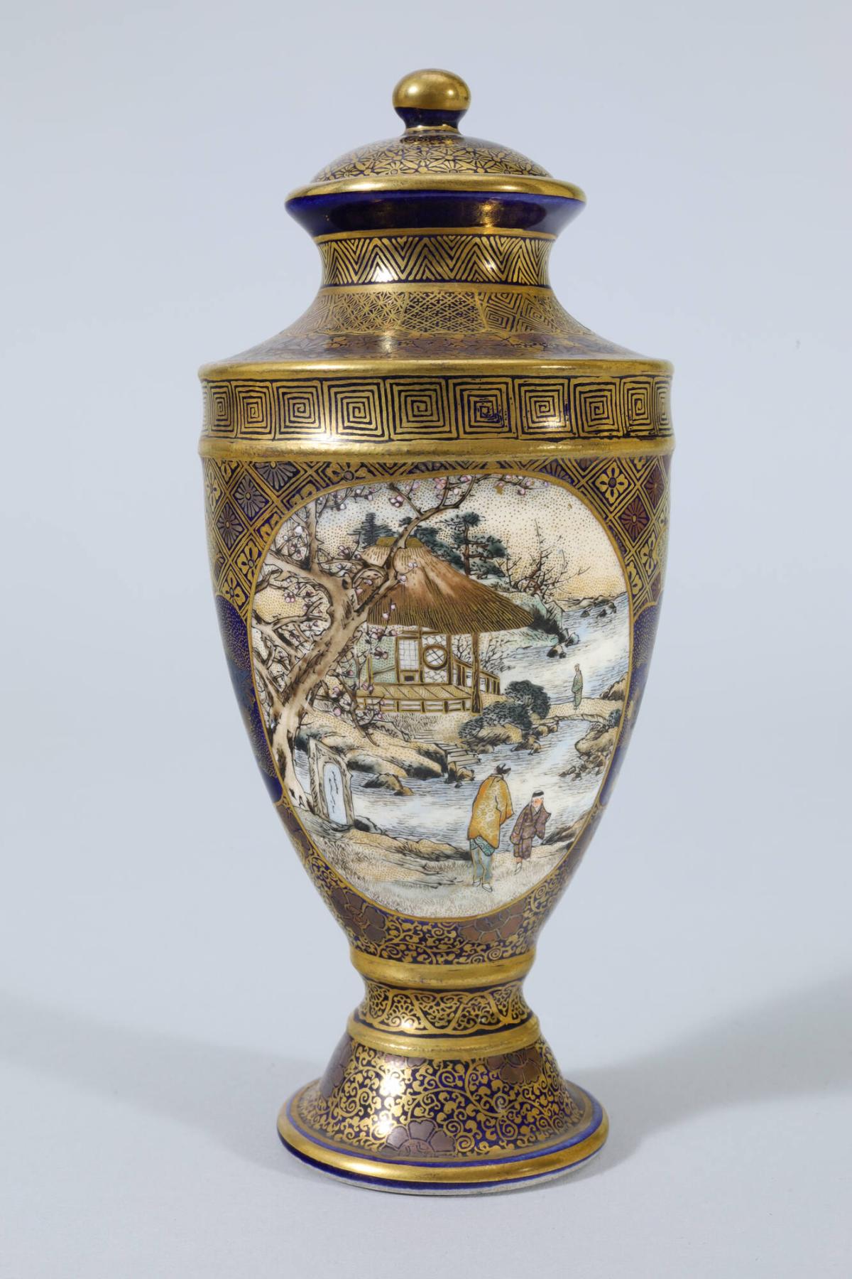 Covered Vase with Figural Medallions and Floral Designs