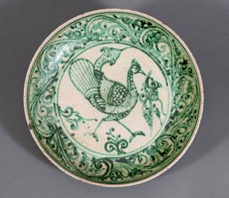 Blue-Green Decorated Stoneware Charger