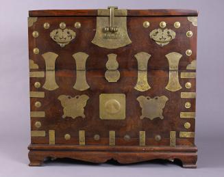 Chest with Detached Base and Hinged Door, Decorated with a Medallion, Butterflies, and Cloud Bands