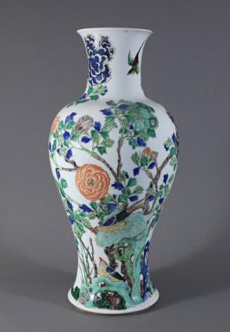 Famille Verte Vase with Design of Peonies, Birds, Rocks and Grasses