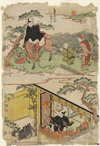 Sugawara Michizane in Exile Breathing Fire and Riding an Ox, from Biography of the Founder of the Temman Shrine