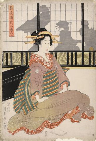 Geisha Kneeling by Samisen Case, from the series Three Elegant Beauties at a Drinking Party