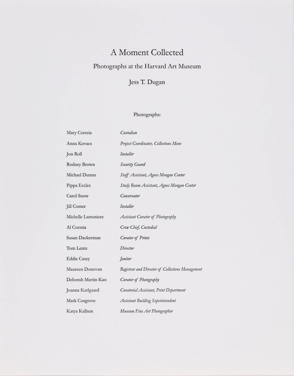 List of Images, from the series A Moment Collected: Photographs at the Harvard Art Museum, 2006-2008