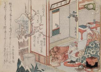 White Shell, "Shiragi": The Poet Sekizentei Ariie Watching a Woman Prepare a Potted Landscape, from the series Matching Poets