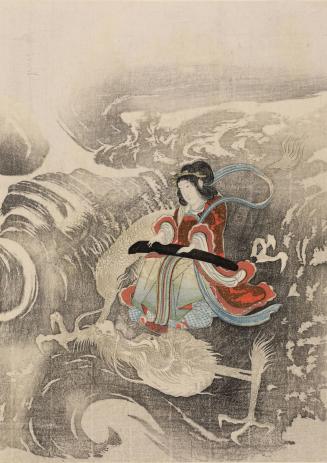 Taishino Playing a Zither as she Rides a Dragon through the Clouds