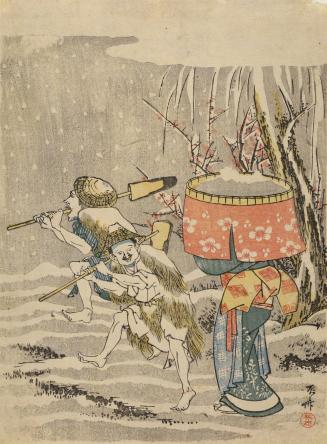 Peasants in Snow Startled by a Woman with a Bucket on Her Head