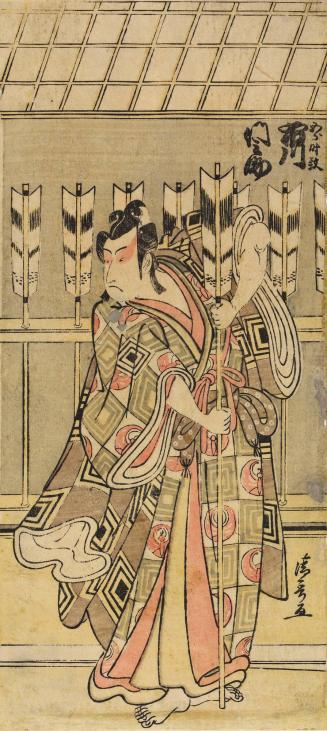The Actor Ichikawa Monnosuke II as Soga no Goro Tokimune in Kaido Iro Yawaragi Soga, Nakamura Theater, from the series Eight views of Edo