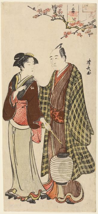 The Actor Sawamura Sōjūrō III and a Teahouse Waitress with a Lantern, from an untitled series of at least 12 portraits of actors off stage