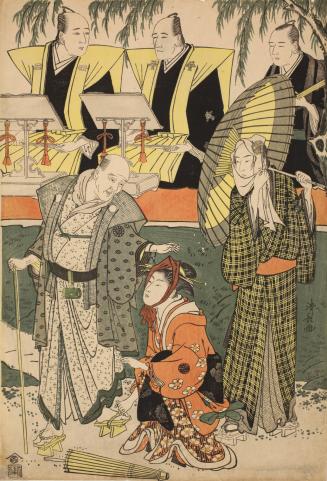 The Actors Osagawa Tsuneyo II as Umegawa, Bandō Matakurō IV as Chūbē, and Nakamura Katsugorō as Magoemon