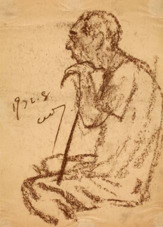 Sketch of a Seated Man Holding a Cane