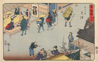 Shop Selling Religious Folk-paintings at Otsu, no. 54 from the series The Fifty-three Stations of the Tōkaidō, also called the Reisho Tōkaidō