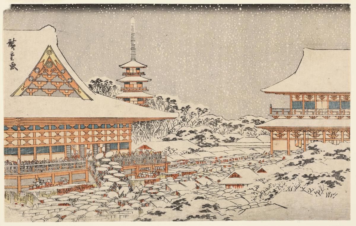 Snow at the Year-end Festival at Kinryuzan Temple in Asakusa, from the series Famous Places in the Eastern Capital