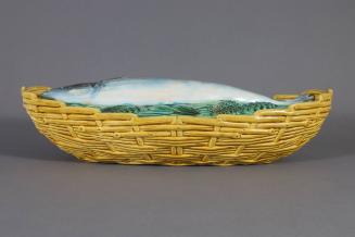 Majolica Covered Dish in the Form of a Fish on a Basket