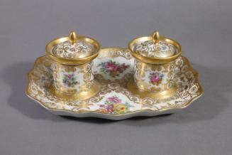 Double Inkwell Decorated with Floral Motifs and Gilded Scrolls