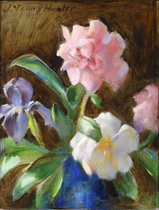Still Life Painting of Peonies and Iris