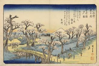 Evening Glow with Cherry Trees in Blossom at Koganei Bridge, from the series Eight Views of the Environs of Edo