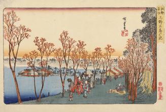 Trees Coming into Leaf at Shinobazu Pond in Ueno, from the first series Famous Places in Edo