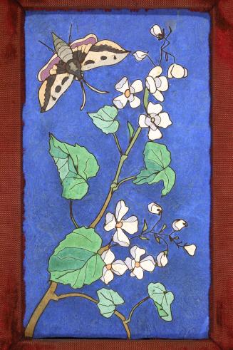 Panel Decorated with Branch of Flowers, Leaves and Butterfly