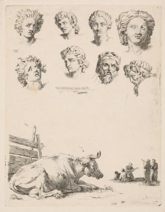 Page from a Teaching Book: Classical Heads and Scenes with Men and Cows