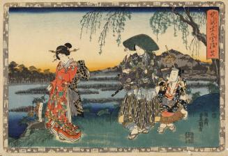 Samurai and Woman Beside a River, no. 26 from the series Faithful Depictions of the Shining Prince