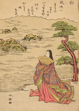 Court Lady Viewing Waves, no. 34 from an untitled series of illustrations from Tales of Ise