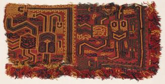 Fragment of a Mantle Border Embroidered with Design of Two Squares Enclosing Highly Stylized Human Figures