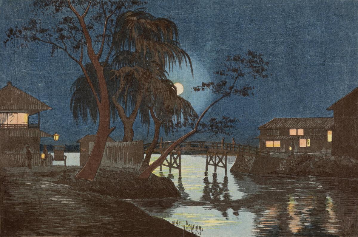 Moonlight over a Bridge beside a Willow