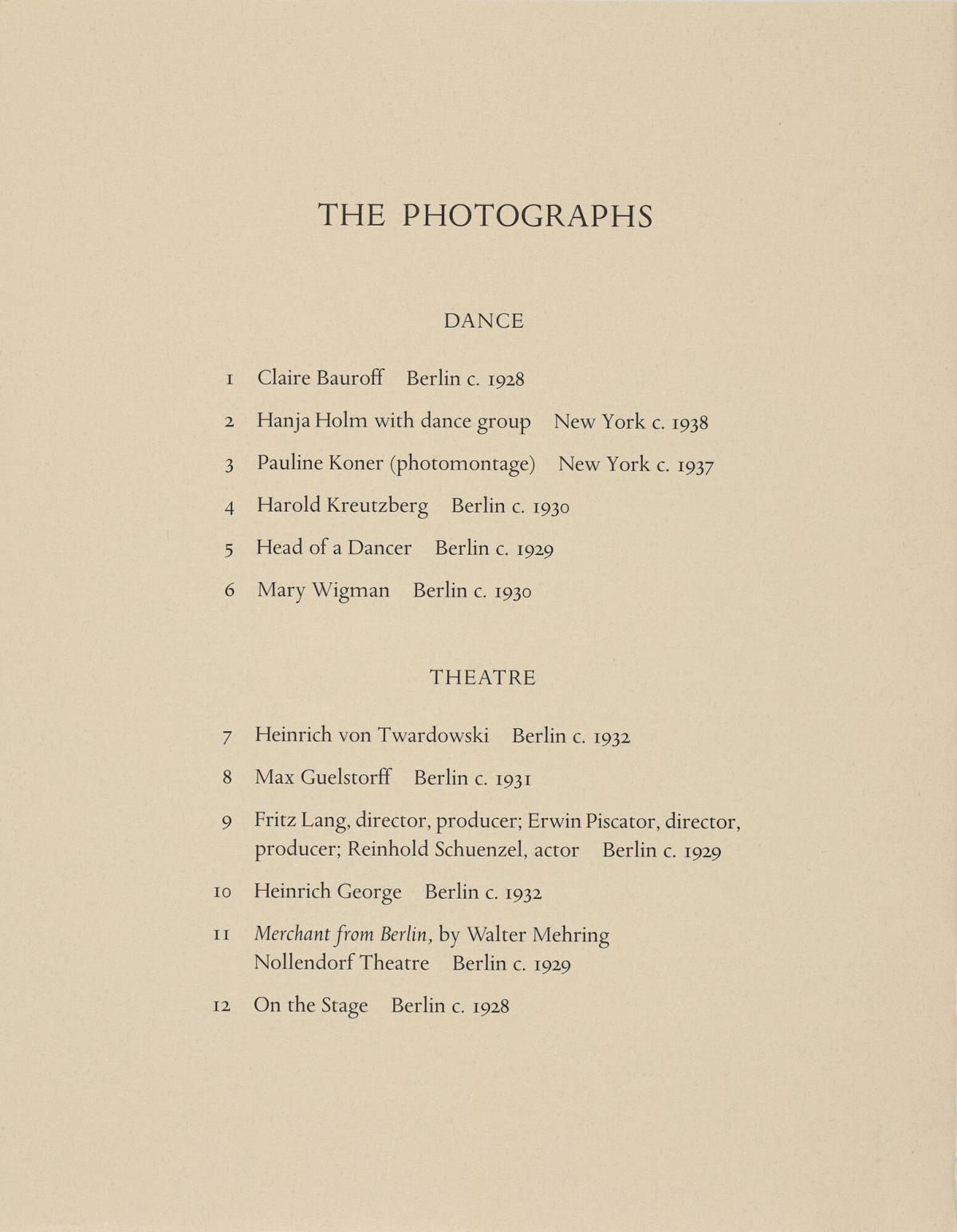 List of Photographs, from Lotte Jacobi Portfolio II