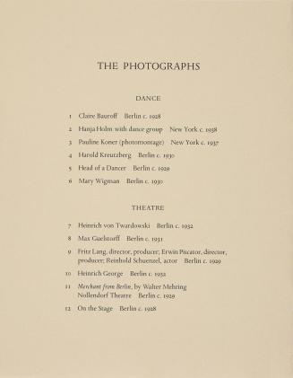 List of Photographs, from Lotte Jacobi Portfolio II