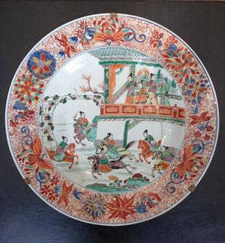 Famille Verte-Imari Dish with Design of Women Generals of the Yang Family
