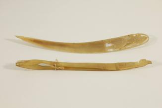 Carved Utensils (Paper Cutter, Fork/Spoon) Decorated with Figure of Wahjong, Patron Puppet of Java