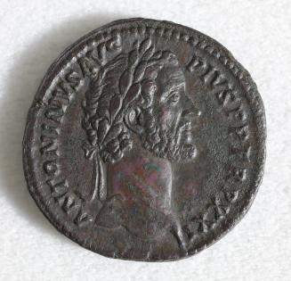 Sestertius: Obverse, Head of Antoninus Pius; Reverse, Temple of Divus Augustus
