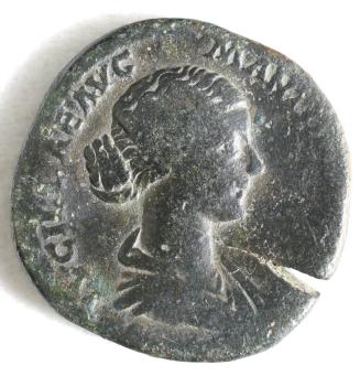 Sestertius: Obverse, Head of Lucilla, Daughter of Marcus Aurelius; Reverse, Lucilla(?) Seated Holding Victory