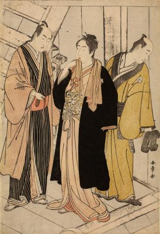 The Actors Ichikawa Monnosuke II and Iwai Hanshirō IV and His Pupil Backstage