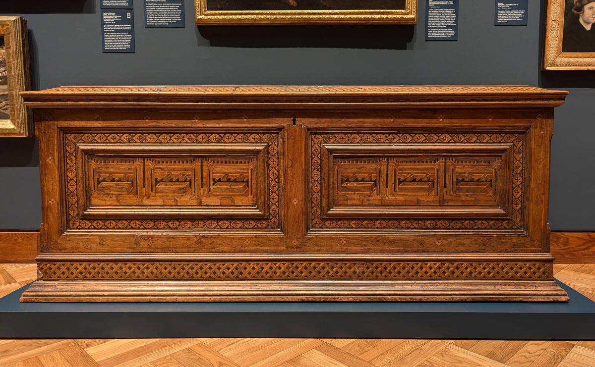 Marquetry Chest with Geometric Pattern and Architectural Perspectives