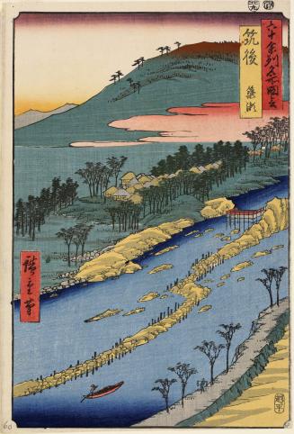 The Weir in the Shallows at Yanase in Chikugo Province, no. 60 from the series Pictures of Famous Places in the Sixty-odd Provinces