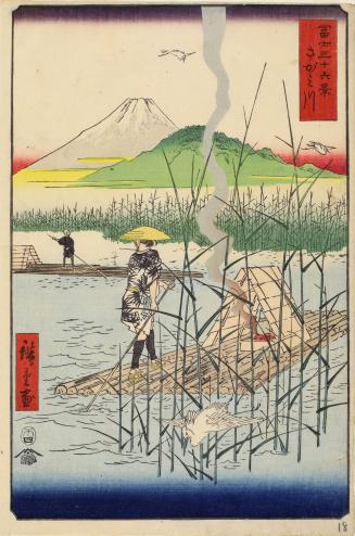 Rafts on the Sagami River, no. 18 from the series Thirty-six Views of Mt. Fuji