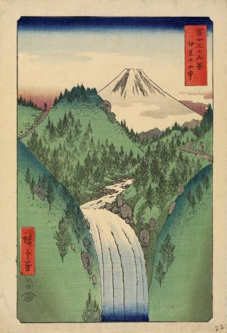 Waterfall in the Mountains of Izu, no. 22 from the series Thirty-six Views of Mt. Fuji
