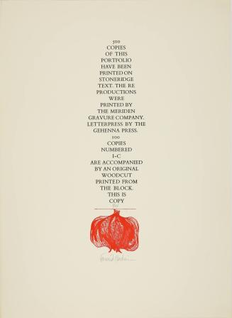 Colophon, from Fifteen Woodcuts, Boston, The Friends of Art Boston University, 1962