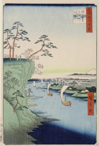 View of Kōnodai Hill and the Tone River (Kōnodai Tonegawa fūkei), from the series One Hundred Famous Views of Edo (Meisho Edo hyakkei)