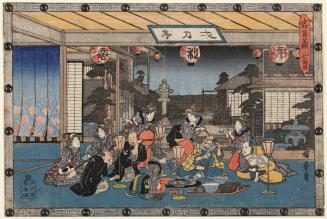 Yuranosuke Feigns Drunkenness at the Ichiriki Teahouse in Kyoto, Act 7 from the series Chushingura