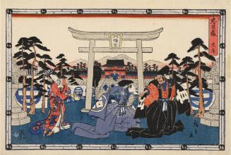 Wakasanosuke Confronts Moronao before the Entrance to the Hachiman Shrine in Kamakura, Act 1 from the series Chushingura