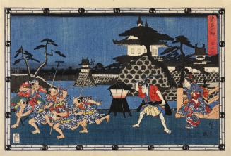 Kampei Chases a Group of Ruffians Away from Okaru before the Shogun's Palace, Act 3 from the series Chushingura